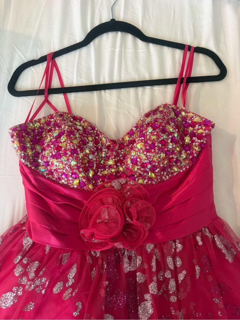 Jovani Hot Pink Strapless Satin Dress